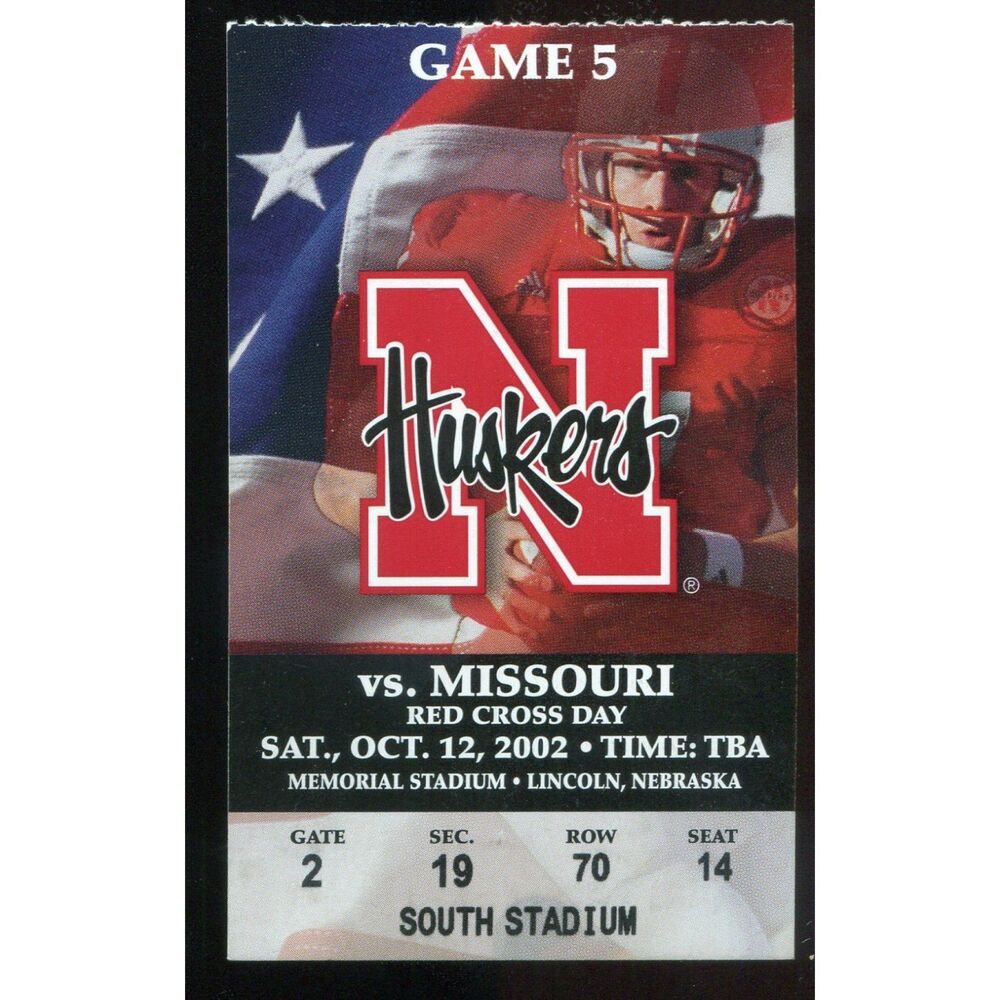 Vintage 2002 Nebraska Cornhuskers Missouri Tigers NCAA Football Ticket Stub